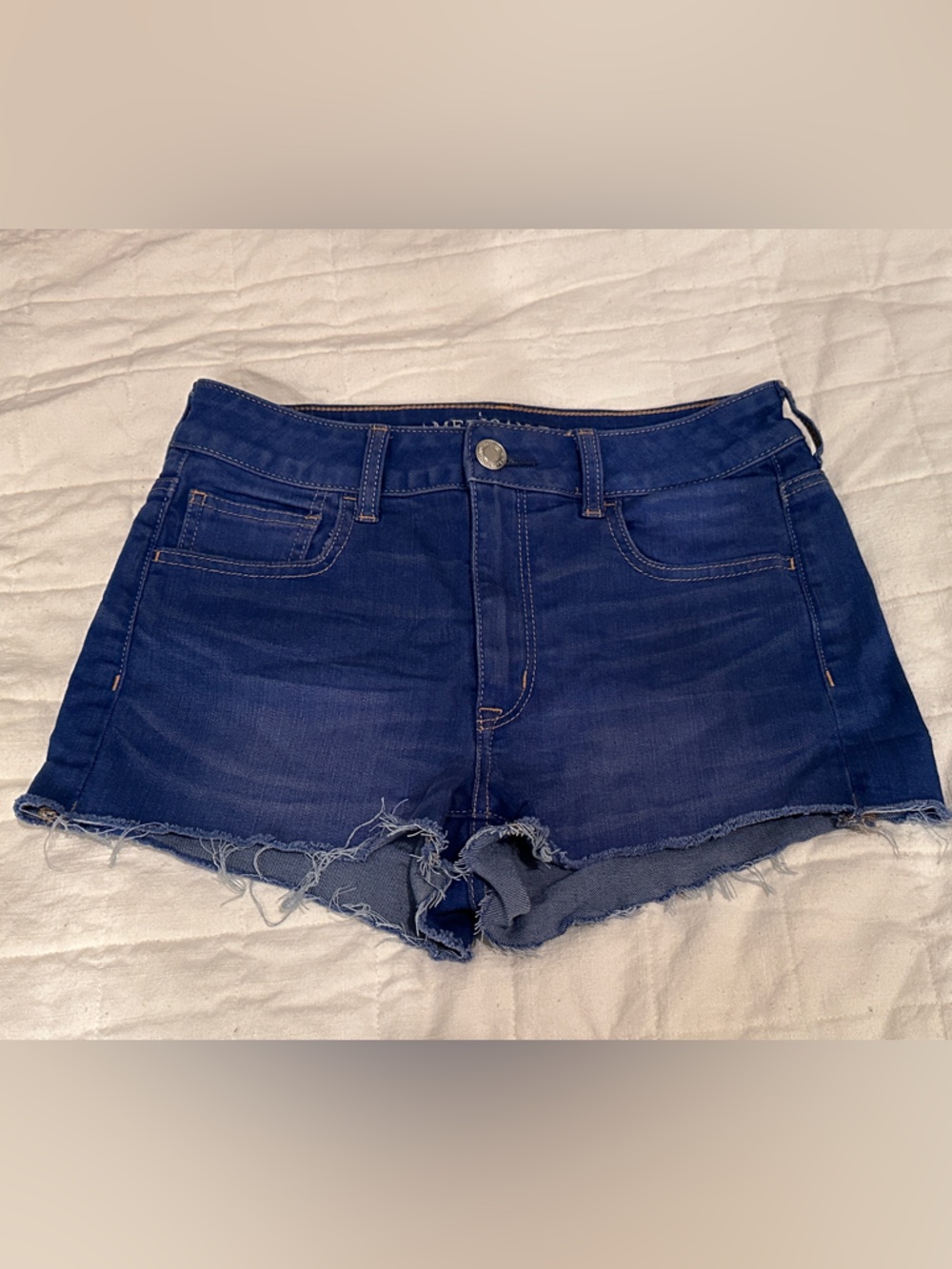 American Eagle Jeans Shorts Sz 8 Hi Rise Shortie Denim Super Stretch Daisy Dukes